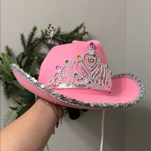 ✨PINK PONY CLUB✨Pink Cowboy Hat with Rhinestone Tiara